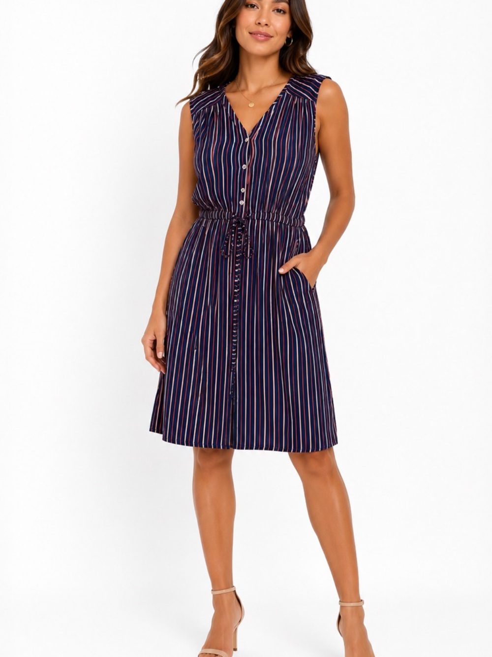 Love & Legend Navy Stripe Sleeveless Dress – Size Medium